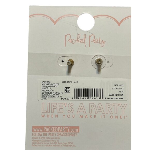 Packed Party Earrings Pickle ball Dangle Pickleball Gold Tone Enamel 1.75" New - Picture 3 of 3